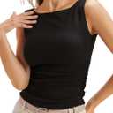 Cicy Bell Womens Boat Neck Tank Tops Summer Tight Ruched Sleeveless Shirts (Medium, Black)
