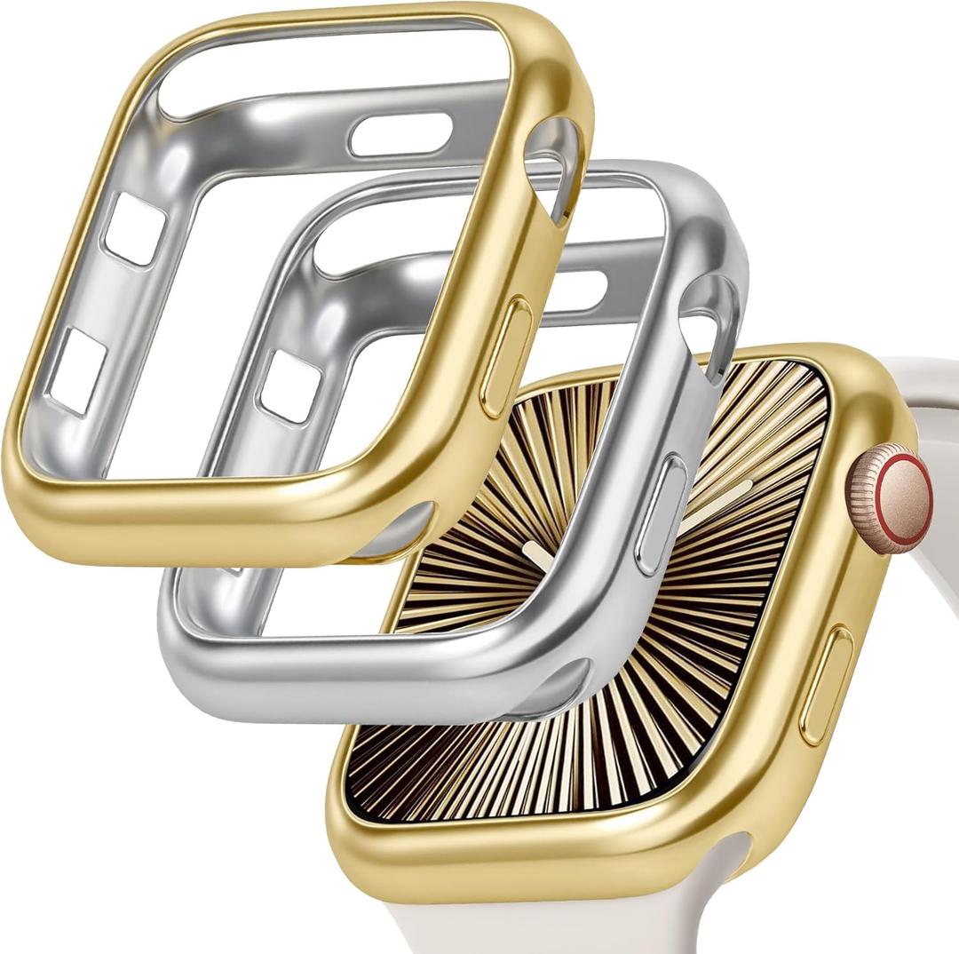 JR.DM 2 Pack 38mm Soft Flexible TPU Case Compatible for Apple Watch Series 3/2/1 Touchable Screen Lightweight Anti-Scratch All-Around Protector Thin Guard Shockproof Cover for iWatch, Gold+Silver