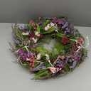 Briful 18 Artificial Lavender Wreath Year-Round Faux Wildflowers Green Floral Wreaths for Farmhouse Front Door Mantle Bedroom Kitchen Decor