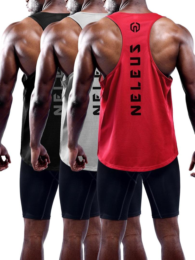 Neleus Men's 3 Pack Dry Fit Athletic Sleeveless Muscle Tank, 5031, Black, Grey, Red, 3XL