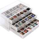 Rock Display Case, 54 Girds Rock Collection Display, Rock Collection Box for Kids with Acrylic Cover and Velvet Compartment, Gemstone Display Case for Stones, Crystals, Gems (Grey)