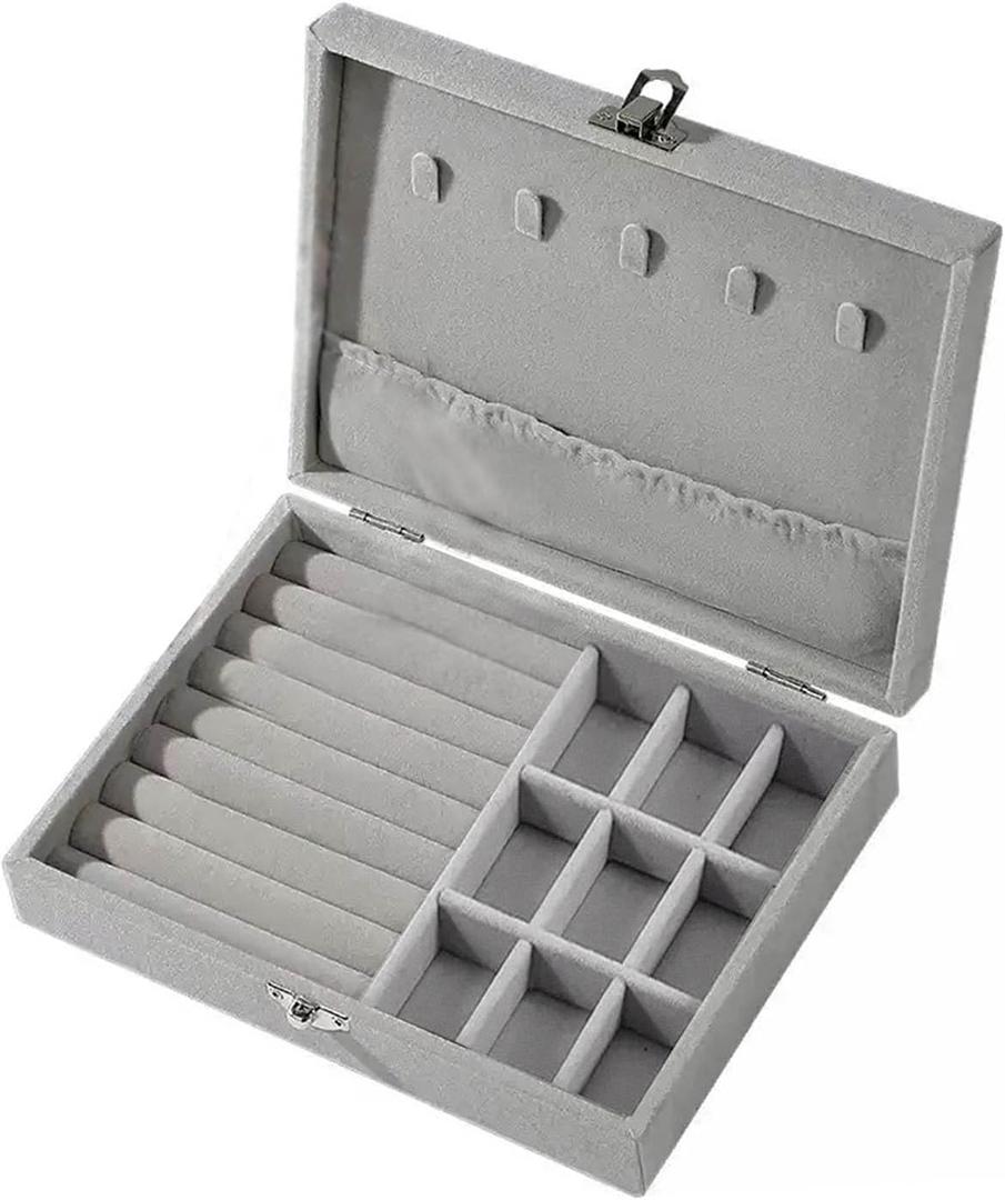 Jewelry Box for Women - Small Velvet Jewelry Box Organizers and Storage, Necklace, Earring, Ring, Bracelets Box (Gray)