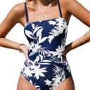 CUPSHE Women Swimsuit One Piece Bathing Suit Square Neck Cutout Back Tummy Control with Adjustable Spaghetti Straps (L, Navy Blue)