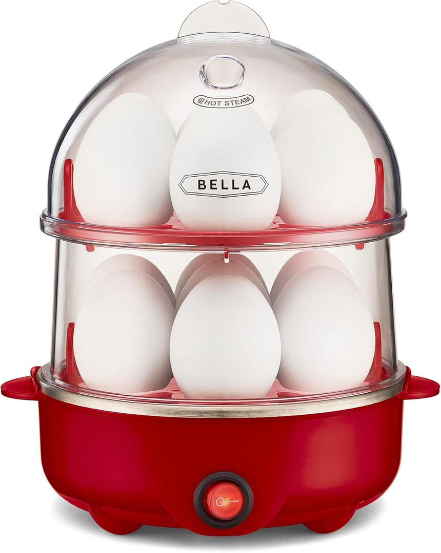 bella Rapid Electric Egg Cooker and Poacher with Auto Shut Off for Omelet, Soft, Medium and Hard Boiled Eggs, 14 Egg Capacity Tray, Double Stack, White