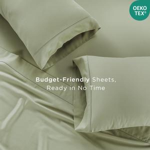 Queen Size 100% Pima Cotton 600 Thread Count 4-Piece Sheet Set Bedding Sheets and Pillowcases Queen Size (60x80) Mattress Fits 10-12 Inch Deep Pockets (Solid, Sage Green)
