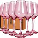 Pink Wine Glasses Set of 6, 14oz Stemmed Glasses, Thick & Colored, Dishwasher Safe Stemware for Red or White, Gift for Party, Holiday, Anniversary, Restaurant, Home Bar, Daily Use