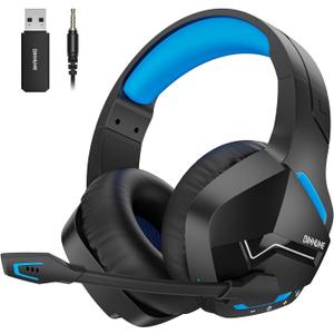 BINNUNE 2.4GHz Wireless Gaming Headset, Bluetooth 5.3 Gaming Headphones with Noise Canceling Mic, 120H Ultra-Long Battery, 50mm Drivers, Multi-Platform for PC / PS5 /PS4/ Switch/Mobile, Blue