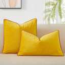 JUSPURBET Yellow Luxury Velvet Throw Pillow Covers with Piping 24x24 Inch Set of 2 Washable Accent Cushion Cases for Sofa Bed Home Decor with Hidden Zipper
