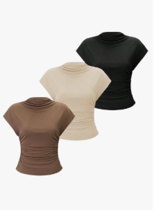 OYOANGLE Women's 3 Pack Business Casual Outfits Mock Neck Ribbed Tank Tops Work Shirts Large