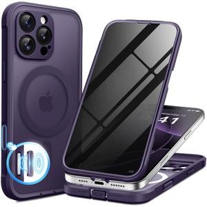 BERFY for iPhone 16 Pro Max Case, Compatible with MagSafe, Built-in Privacy Screen Protector, Camera Protection, Shockproof Full Body Phone Case 6.9", Translucent Deep Purple