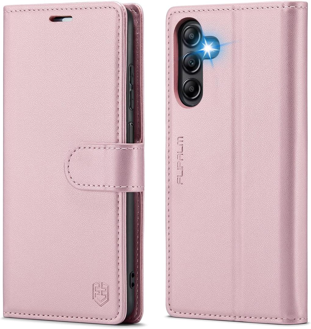 FLIPALM for Samsung Galaxy A14 5G Wallet Case with RFID Blocking Credit Card Holder, PU Leather Folio Flip Kickstand Protective Shockproof Cover Women Men for Samsung A14 Phone case(Rose Gold)