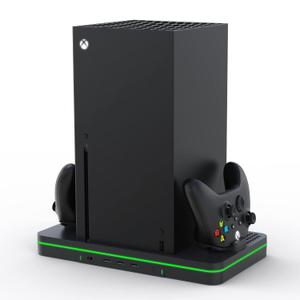 Charging Stand with Cooling Fan, CODOGOY Vertical Stand Compatible with Xbox Series X/S Console and Controller, Vertical Dual Controller Charger Station Dock Accessories with 3 USB Ports,Black