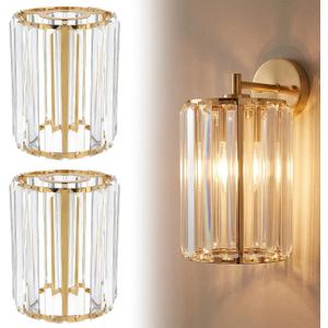Teenyyou 2 Pcs Crystal Lamp Shade Modern Medium Ceiling Light Cover E26/e27 Base 1.65" Top x 5.1" Dia. x 5.9" H Chandelier Lampshade Replacement for Dining Room Living Room Wall Sconce Pendant Light