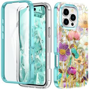 Cute Marble Case for iPhone 16 Pro Max 6.9 inch Built with Screen Protector, Lightweight and Stylish Full Body Shockproof Protective Rugged TPU Case for Women/Girls-Water Lily