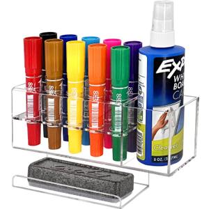 Dry Erase Marker Holder, 10 Slots Wall Mount Acrylic Pen Holder Clear Curved Surface Design for Whiteboard, Office, Home, Marker, Classroom Organization, Eraser and Cleaner Not Included