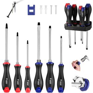 WORKPRO Magnetic Screwdriver Set 12-Piece, Go-Thru Screw Driver Set Kit with Wall Mount Rack, Includes Slotted & Phillips Screwdrivers, Magnetic Screwdriver with Magnetizer Demagnetizer Tools