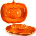 Tioncy 4 Pcs 9 Inch Pumpkin Shaped Plates and 5 Inch Fall Ceramic Bowls Set Thanksgiving Ceramic Pumpkin Tableware Fall Harvest Table Decoration for Thanksgiving Halloween Autumn Kitchen Party