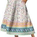 Zeagoo Women's Midi Summer 2025 Boho Elastic High Waist A-Line Flowy Swing Asymmetric Tiered Skirt Dress with Pockets, Large