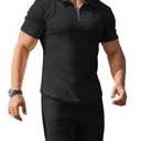 Csqopt Men's Polo Shirt and Shorts Set Summer Outfits Fashion Casual Short Sleeve Polo Suit for Men 2 Piece Shorts Tracksuit Black XL