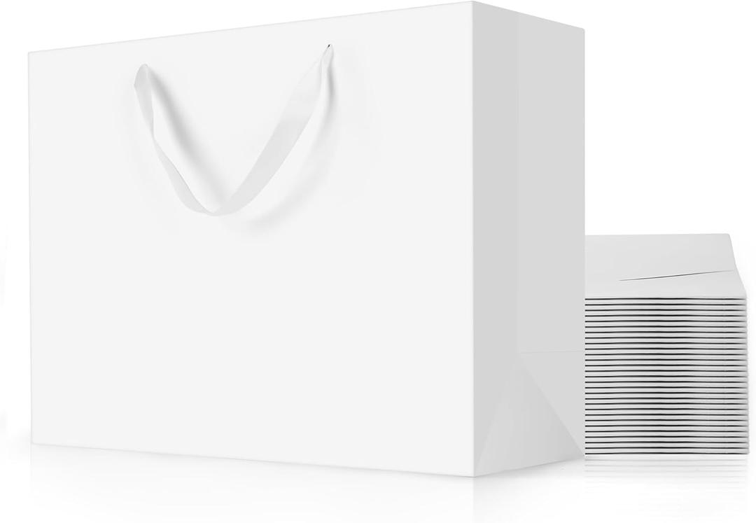 MOXARYSU White Gift Bags With Handles: 16x6x12 Inch 24pcs Extra Large White Paper Gags Bulk For Party Shopping Birthday Wedding