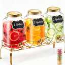 VEVOR Beverage Dispenser, 3 Pack 2 Gallon Drink Dispensers for Parties, Glass Juice Dispenser with Metal Stand, Stainless Steel Spigot, Infuser, Iced Tea Lemonade Juice Water Dispensers for Parties