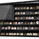 Challenge Coin Display Case, Lockable Military Coin Holder Cabinet with Removable Star Board & HD Tempered Glass Door (27.6"L x 18.1"W), Solid Wood Wall Mount Coins Collection Rack Stand (black)