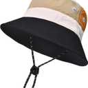 Outdoor Kids Sun Hat Quick Dry Bucket Hat Multiple Color Patchwork for Boys Girls 8-15 Years UPF 50+ Summer Beach Hats (Black)