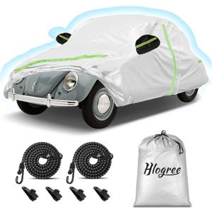Car Cover for 1960-1980 Beetle Bug Sedan 2-Door,Full Exterior Car Covers for Automobiles All Weather Waterproof Heavy Duty,Zipper/Cotton Design Rain Snow Sun Winter UV Proof210T Taffeta- Silver (Silver Body & Black Ears)
