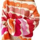 Urchics Womens Fall Long Sleeve Knit Sweater Oversized Drop Shoulder Striped Color Block Winter Pullover Sweater Tops (XX-Large, A-rose Red)