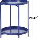 2-Tier Round End Side Table, Small Metal Side Table with Removable Tray, Folding Accent Tables for Living Room, Balcony, Nightstand for Bedroom, Outdoor Tables for Patio, Navy Blue, 15.75" x 20.47"