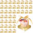 Thenshop 50 Pcs Clear Cupcake Boxes Individual 3.5 Inch Plastic Single Cupcake Containers Boxes with Inserts and Ribbon Individual Cake Storage Holders for Cake Kitchen(Gold)