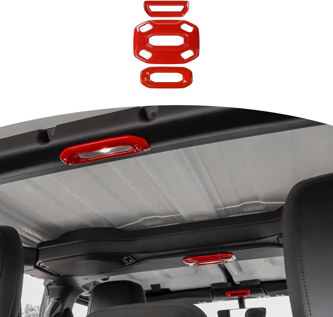 RT-TCZ for Jeep JL Red Dome Light Cover Trim for Jeep Wrangler JL Gladiator JT 2018-2023 Red Interior Accessories 3pcs