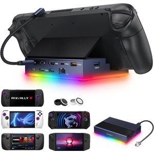 iVANKY 14-in-1 RGB 4K@144Hz Docking Station for Steam Deck OLED/ROG Ally X/Lenovo Legion Go S, Foldable Dock with HDMI Gigabit Ethernet 10Gbps USB 3.2, SD/TF Slots, 1Gbps Ethernet, 100W USB-C Charge
