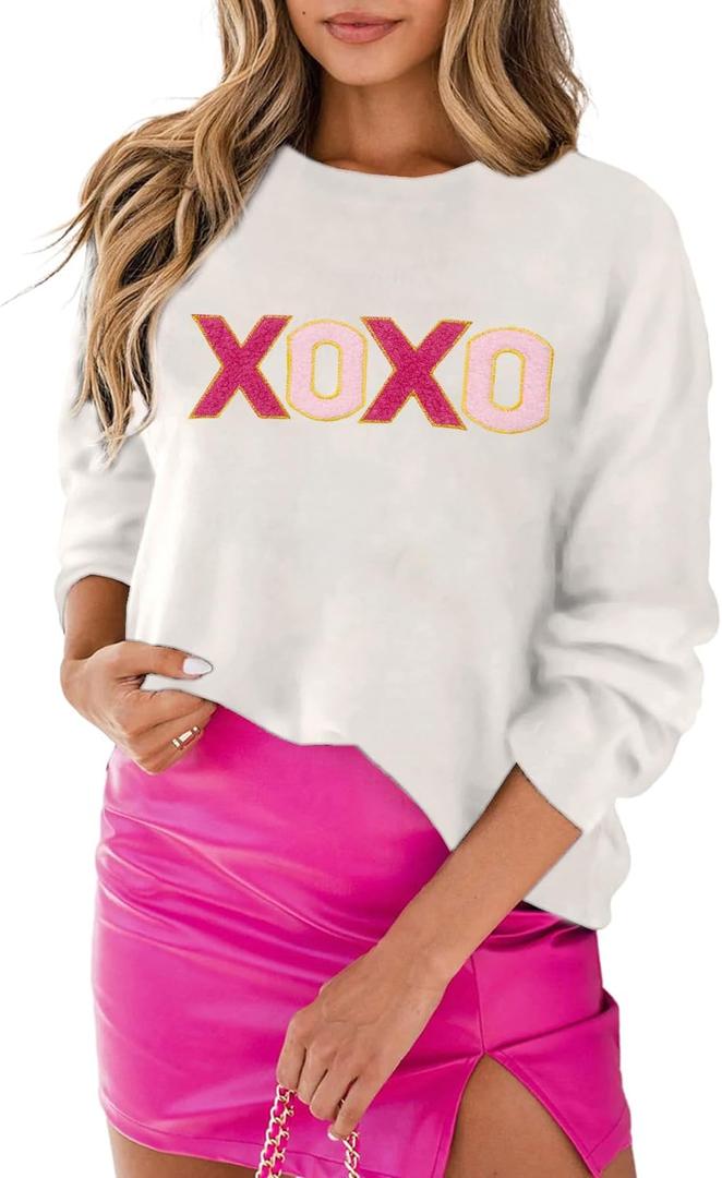 LEMAFER Women 2026 Merry Christmas Round Neck Sequin Letters Sweater Casual Solid Slogan Long Sleeve Pullover Sweatshirt Tops (White, M)