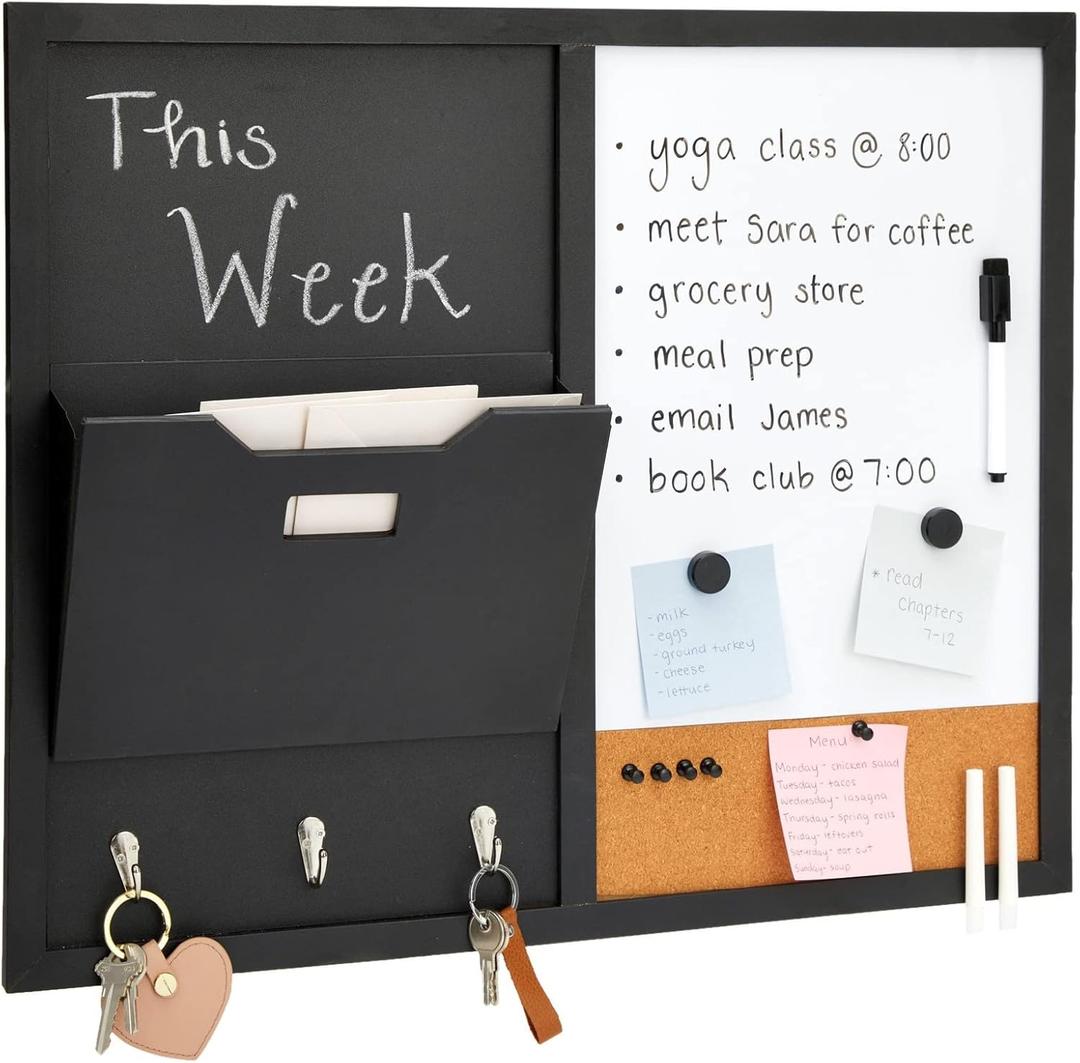 Juvale White Board Message Command Center & Wall Organizer - 21.9 x 18.2 x 0.6 in, White - Dry Erase Calendar for Wall with Chalkboard & Cork Surface