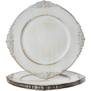 MAONAME Antique White Charger Plates, Round Antique Plate Chargers for Dinner Plate, 13" Plastic Charger for Plates, Wedding Table Setting, Set of 6 MAONAME Antique White Charger Plates, Round Antique Plate Chargers for Dinner Plate, 13" Plastic Charger for Plates, Wedding Table Setting, Set of 6