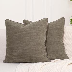 MATTINS Soft Textured Chenille hrow Pillow Covers Set of 2 Neutral Decor Modern Farmhouse Pillow Cases Home Decorative Couch Cushion Covers for Sofa Bedroom Living Room Grayish Green 20x20 Inch