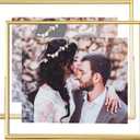 8x10 Floating Picture Frames Set of 2, Made of Metal and Double Real Glass, for Photo Size up to 10x12, Tabletop Display Home or Wedding Decoration (Horizontal Gold)