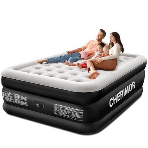 CHERIMOR Queen Air Mattress with Built-in Pump, 18" Raised Comfort, 48Hr Leak-Proof Test, Upgraded Honeycomb Pillar Design, Supports 800 lbs, 3-Min Inflation-Inflatable Bed for Home Guests & Camping