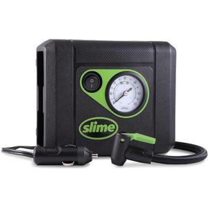 Slime 40060 Tire Inflator, Compact, Portable Car Air Compressor, Analog, Quick Connect Air Hose, Flat Tire Puncture Repair, 12V, 10 Min Inflation Black