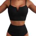 Herseas High Waisted Bikini Sets for Women - V Wire Two Piece Swimsuits Swim Suits 2026 Tummy Control Bathing Suit (Small, Black)