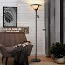Floor Lamps for Living Room - 70" Black Torchiere Standing Floor Lamp with White Mica Shade - Tall Corner Lamp Decor for Bedroom with Adjustable Swing Arm LED Reading Light for Home Office
