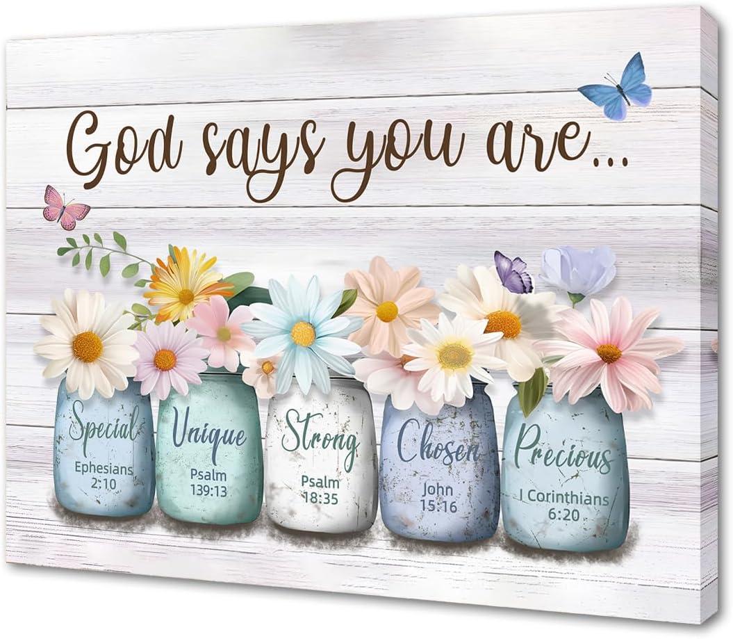 HONGYA Art Motivational Bible Verse Wall Decor: God Says You Are Wall Art Sayings, Framed Inspirational Canvas Christian Wall Art, Christian Gift Quotes Poster for Women Girls 16x20 Inch (BD-A-01)