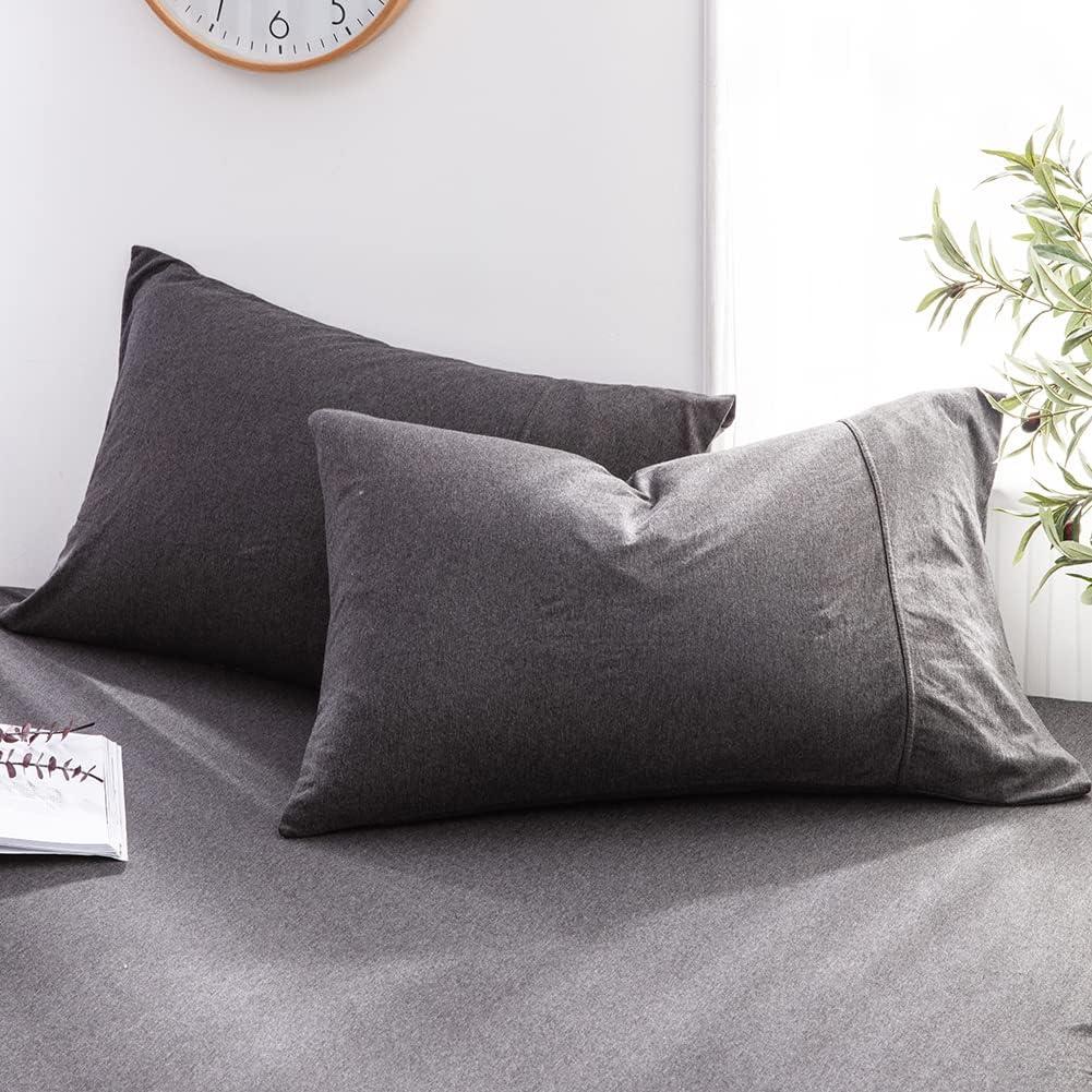 DONEUS Jersey Knit Pillowcases King Size - Charcoal Grey Pillowcases Set of 2 with Ultra Soft Breathable Pillowcase and Envelope Closure, 20x36 inches