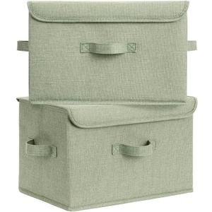 GRANNY SAYS Storage Bins with Lids, Decorative Storage Boxes, Clothes Stoarge Bins, Shelf Baskets, Closet Storage Bins for Clothing, Collapsible Storage and Organization, Sage Green, Large, 2-Pack