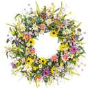 22 Inches Spring Wreaths for Front Door Spring Flower Wreaths Summer Door Wreath Colorful Wildflower Wreath with Daisy Lavender for Window Indoors Outdoor Decor
