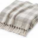 Americanflat 50x60 Throw Blanket - Soft and Breathable Cotton Throw Blanket for Couch, Bed, Chair - Decorative Blankets Perfect for Home, Office, or Outdoor Use - Cream and Beige Plaid Design