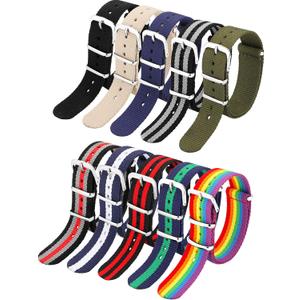 meekoo 10 Pieces Nylon Watch Strap Military Replacement Watch Band with Stainless Steel Buckle for Men and Women's Band Replacing, 18 mm(Classic Colors)
