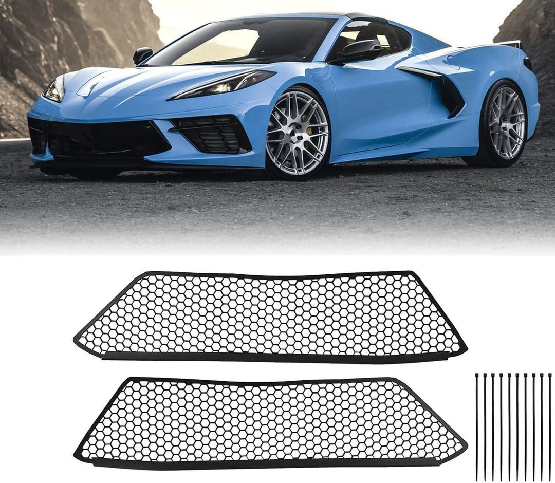 2Pcs Front Mesh Inner Grille Guard,Aluminum Honeycomb Radiator Grille Guards Car Mesh Body Bumpers Cover Accessories for Corvette C8 Stingray Convertible/HTC 2020-2024