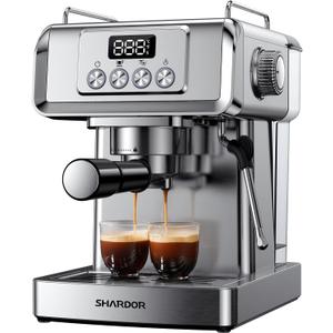 SHARDOR 20-Bar Espresso Machine for Home Barista, Espresso Coffee Maker with Temp Display, Built-In Steam Wand for Latte & Cappuccino, Stainless Steel, 1350W, 60oz Water Reservoir